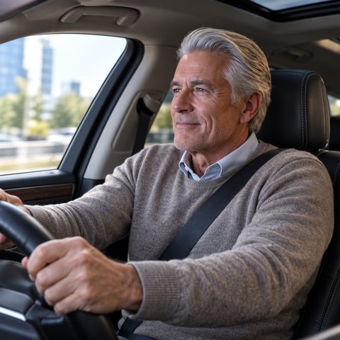 Man driving with tense shoulders