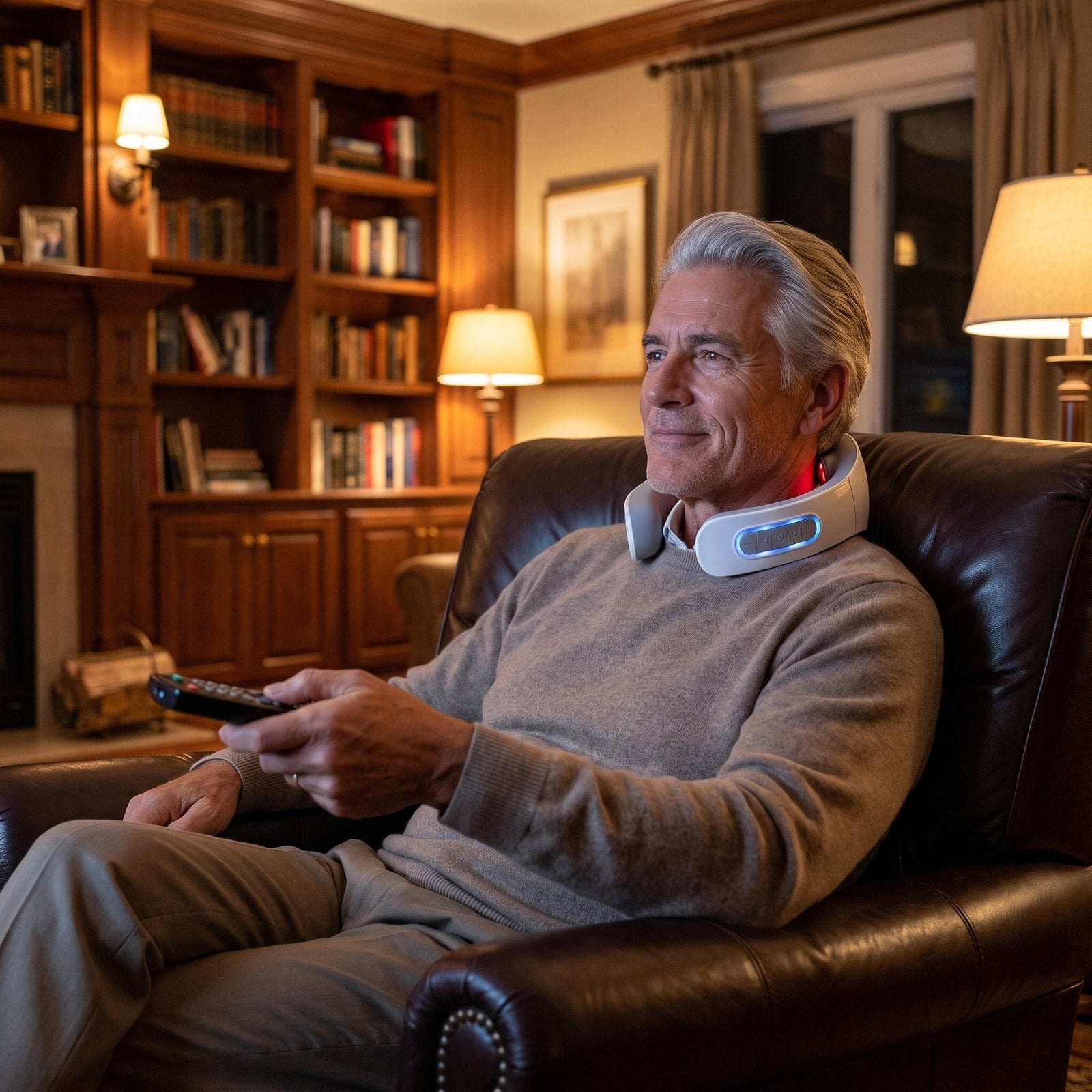 Man relaxing in a recliner wearing Dr. Nape Pro